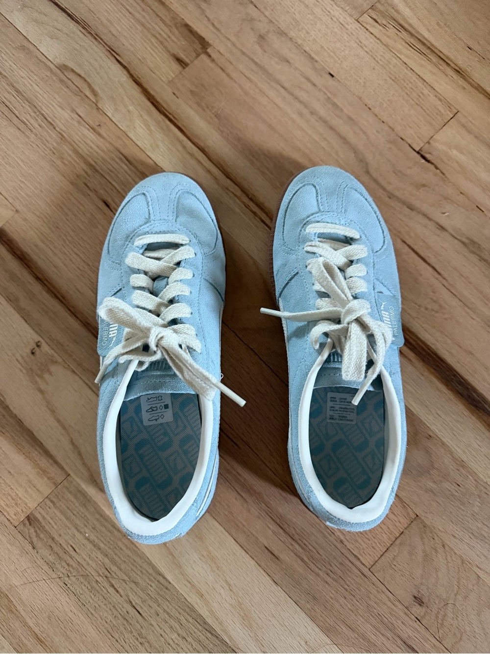 Puma Suede Sneakers in Pale Blue with Cream Accents